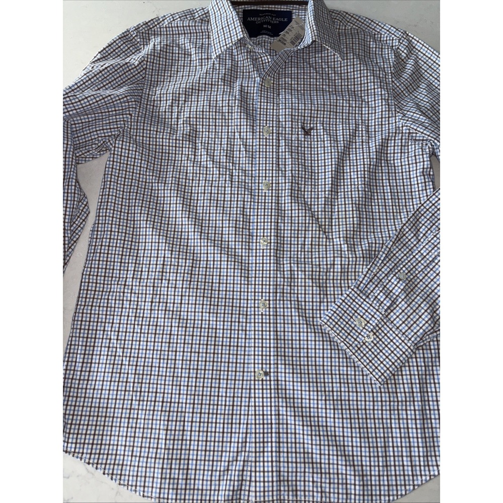 American Eagle Mens M Shirt‎ Vintage Fit Blue White Checked Preppy Plaid NWT